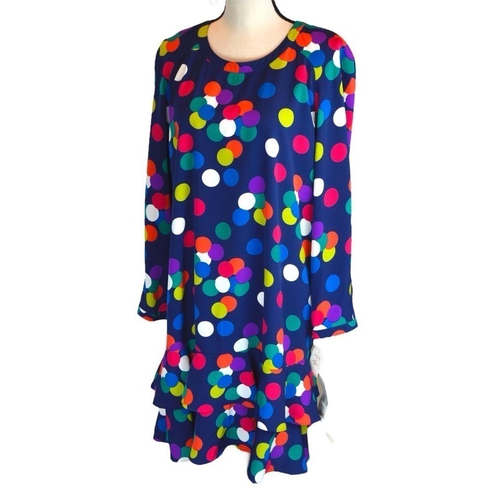 Vintage Ms Chaus Colorful Polka Dot Ruffle Hem Dress Mod Retro Size 6 NWT - Picture 11 of 11